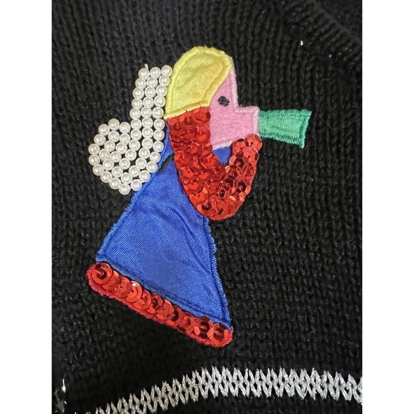 Vintage 80s Work in Progess Gladys Bagley Christmas Black sweater embellished M - Picture 5 of 11